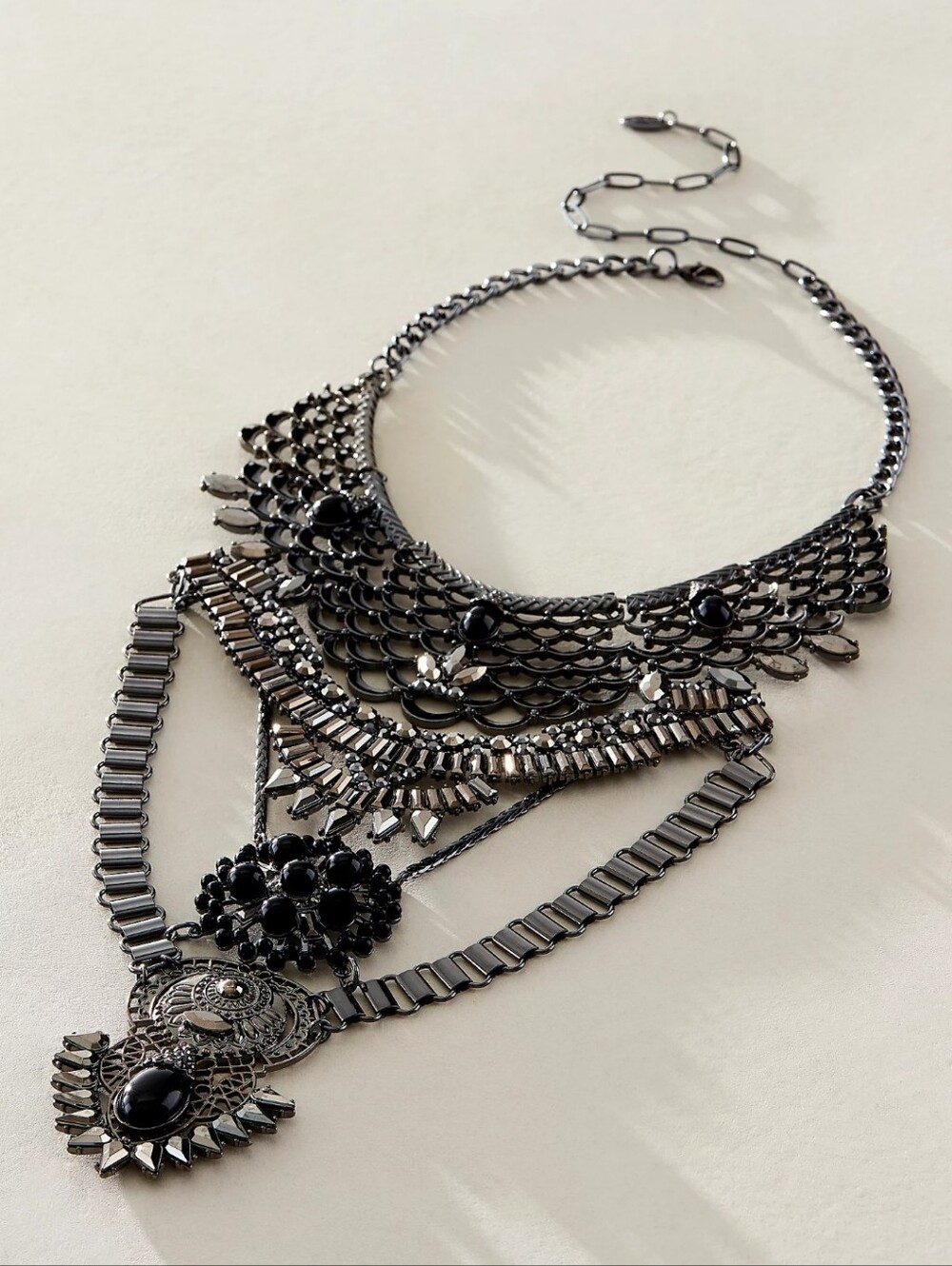 NWT Free People Only Dreaming Statement Collar Necklace Gunmetal Chain Accent